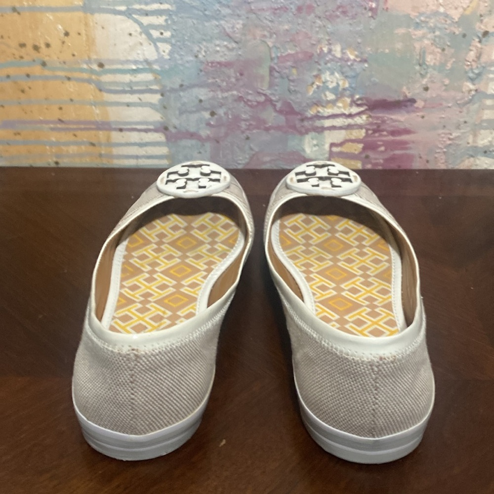 Tory Burch Channing Beige Slip on Sneakers Ballet Flats Canvas Shoes Women 8.5M - Picture 11 of 12